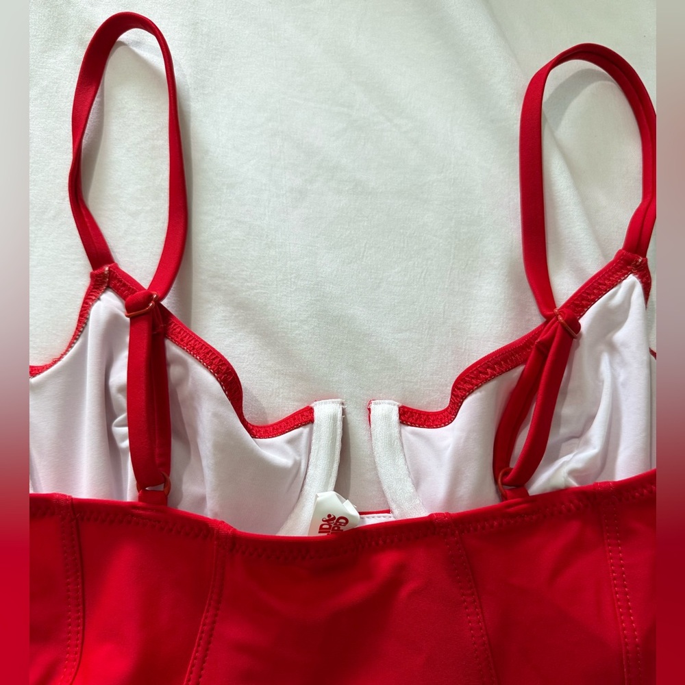 New Solid & Striped Red One Piece Swimsuit With K… - image 4